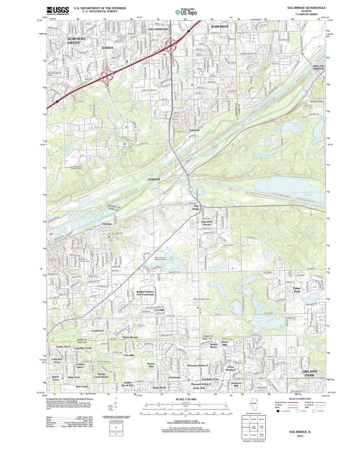 2012 Sag Bridge, IL - Illinois - USGS Topographic Map