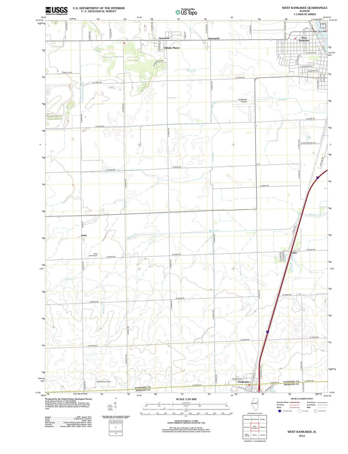 2012 West Kankakee, IL - Illinois - USGS Topographic Map