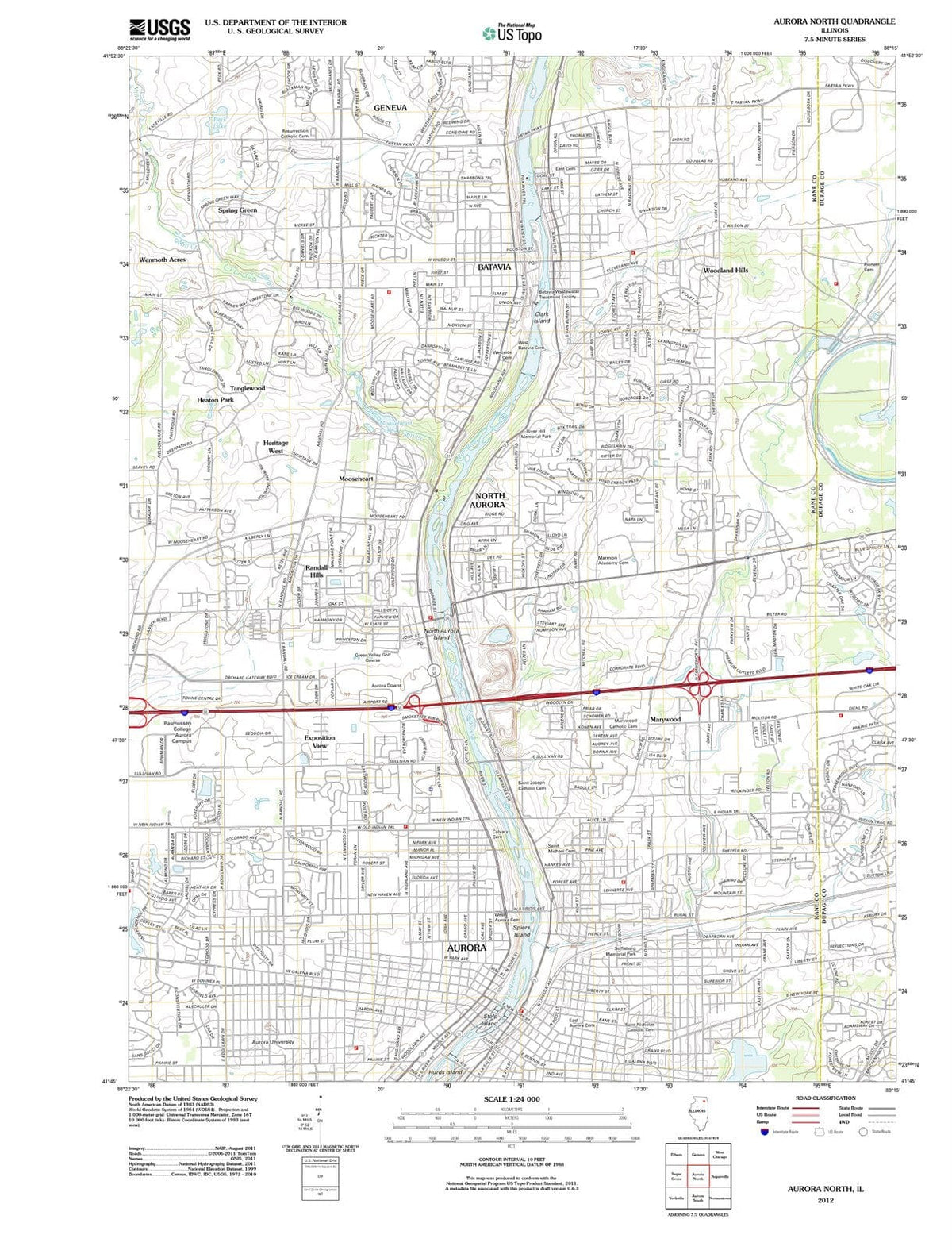 2012 Aurora North, IL - Illinois - USGS Topographic Map