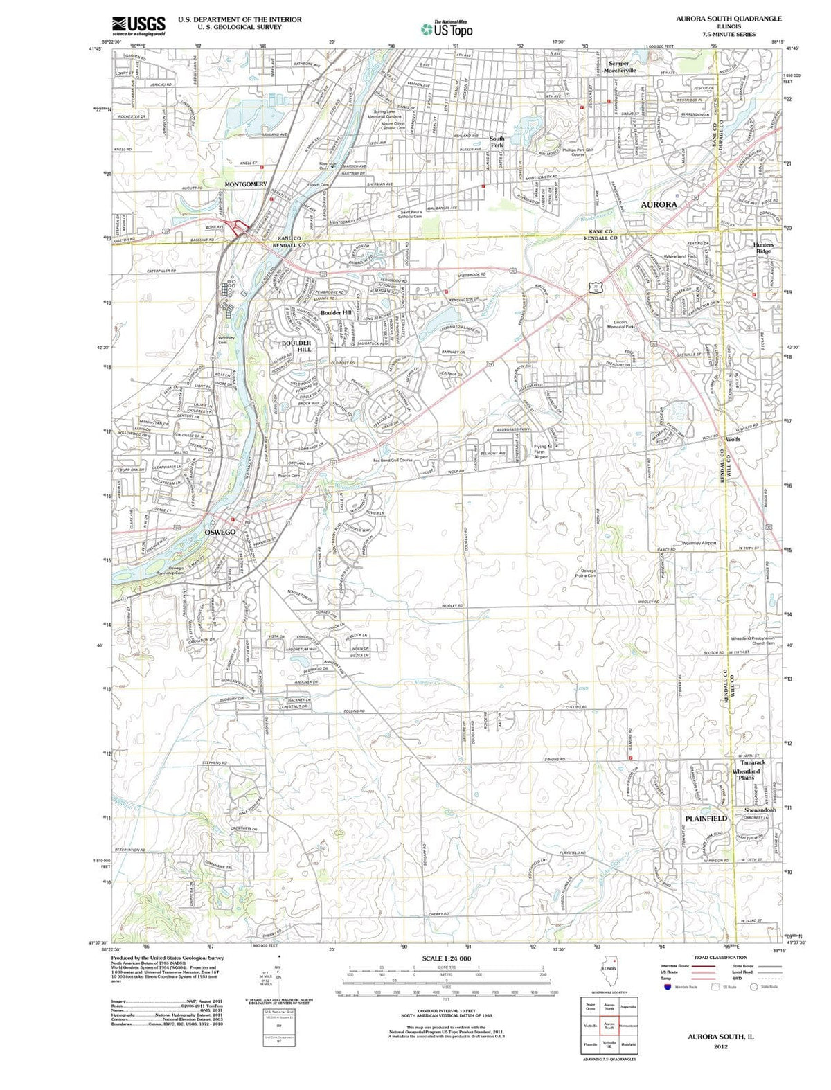 2012 Aurora South, IL - Illinois - USGS Topographic Map
