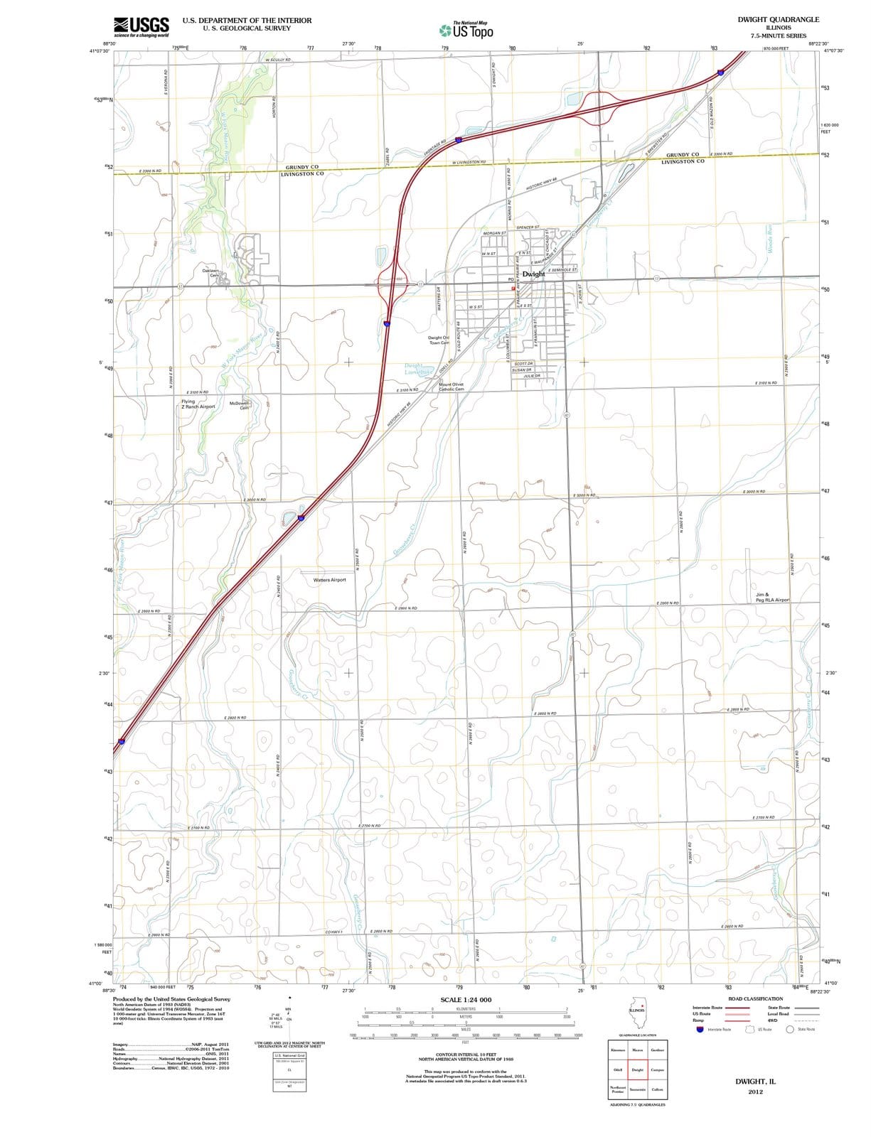 2012 Dwight, IL - Illinois - USGS Topographic Map
