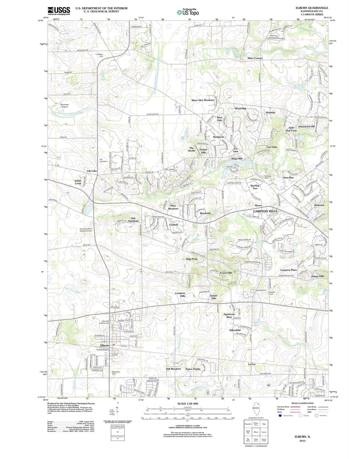 2012 Elburn, IL - Illinois - USGS Topographic Map