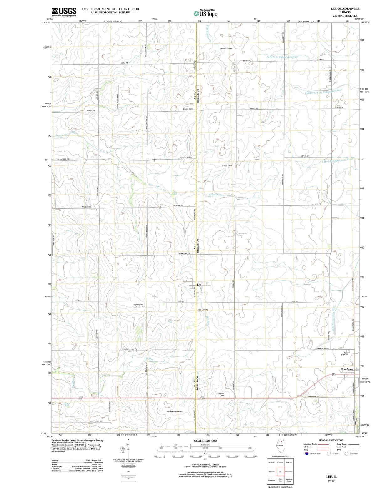 2012 Lee, IL - Illinois - USGS Topographic Map
