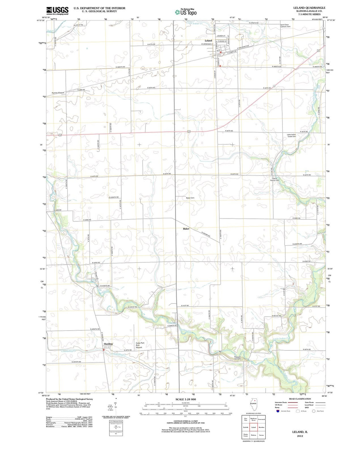 2012 Leland, IL - Illinois - USGS Topographic Map