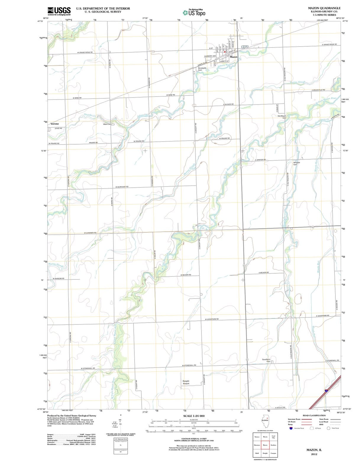 2012 Mazon, IL - Illinois - USGS Topographic Map
