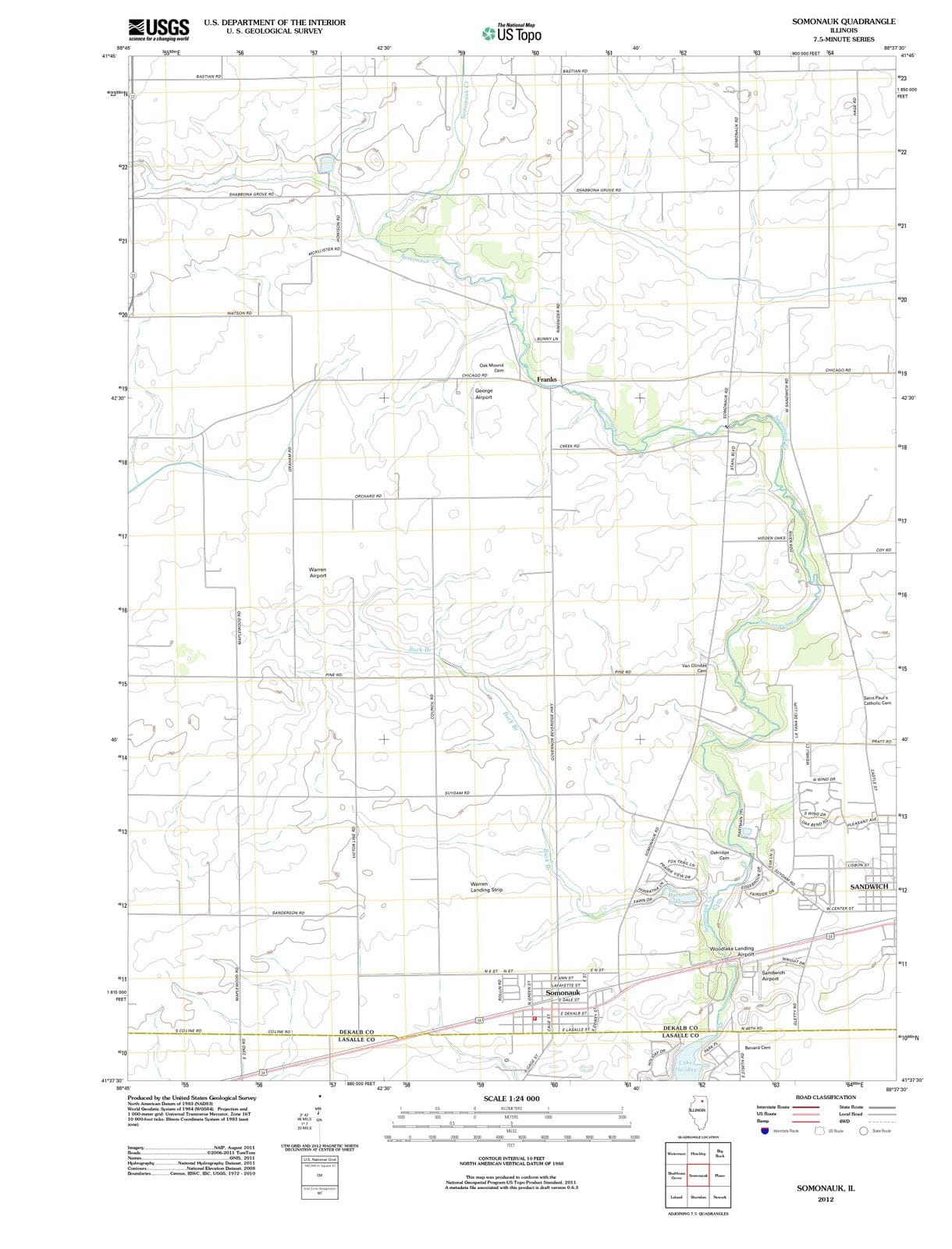 2012 Somonauk, IL - Illinois - USGS Topographic Map