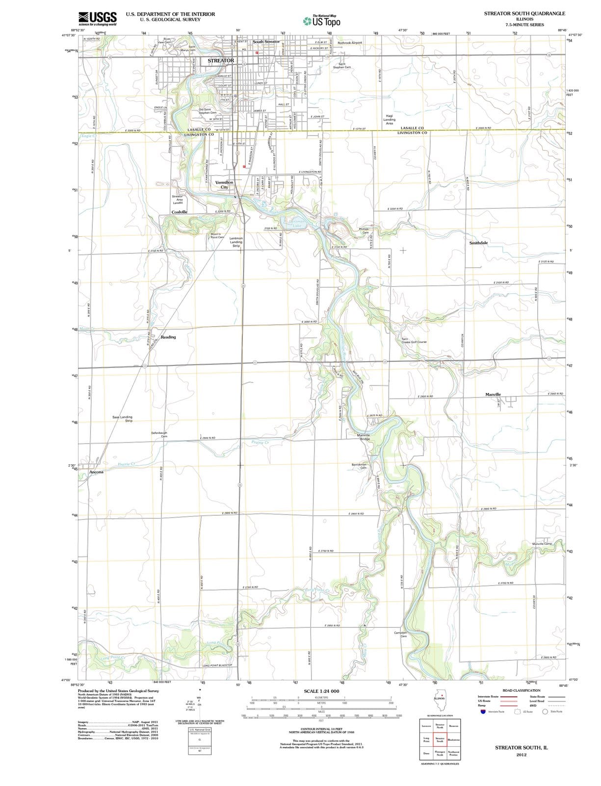 2012 Streator South, IL - Illinois - USGS Topographic Map