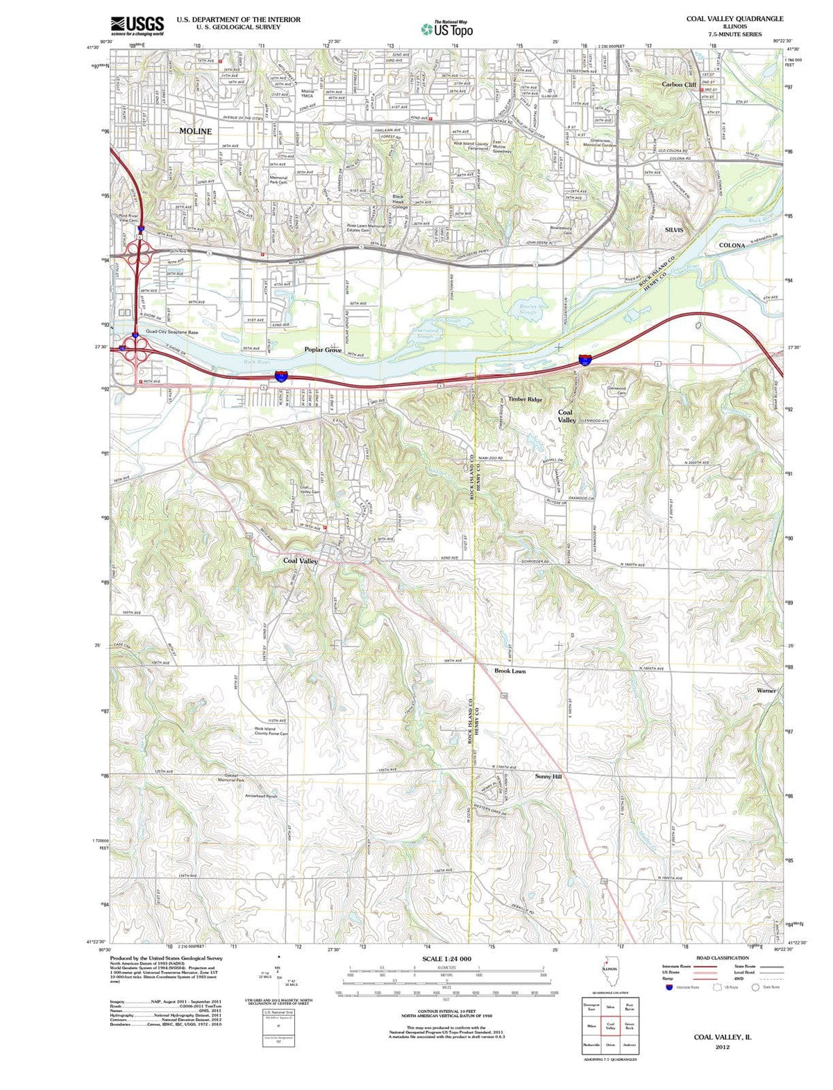 2012 Coal Valley, IL - Illinois - USGS Topographic Map