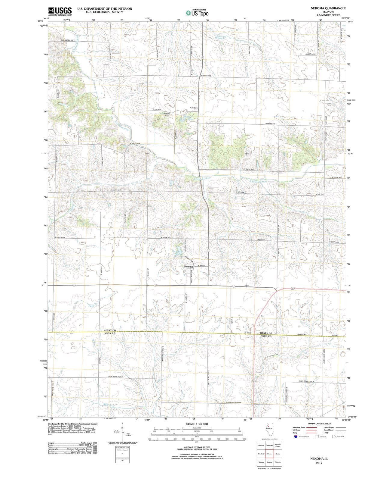 2012 Nekoma, IL - Illinois - USGS Topographic Map