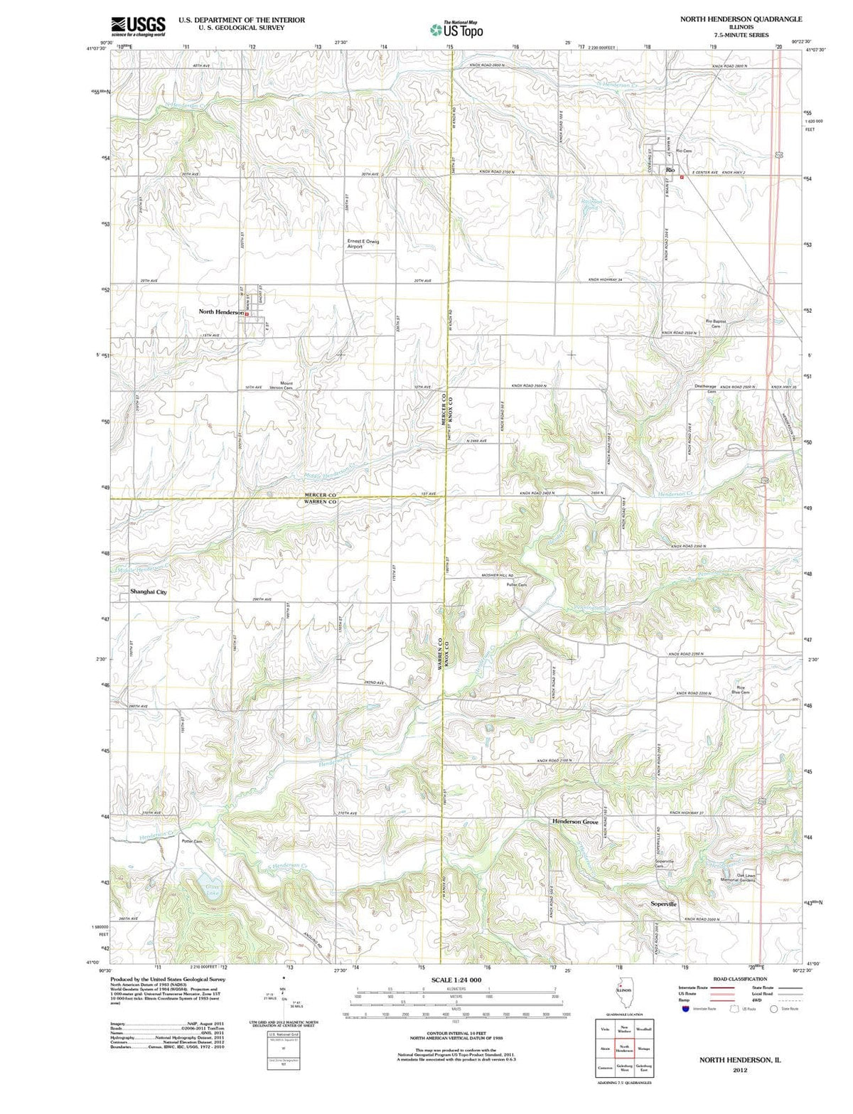 2012 North Henderson, IL - Illinois - USGS Topographic Map
