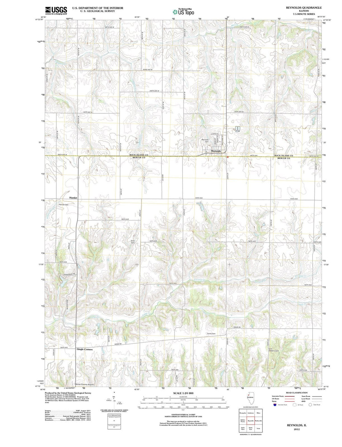 2012 Reynolds, IL - Illinois - USGS Topographic Map