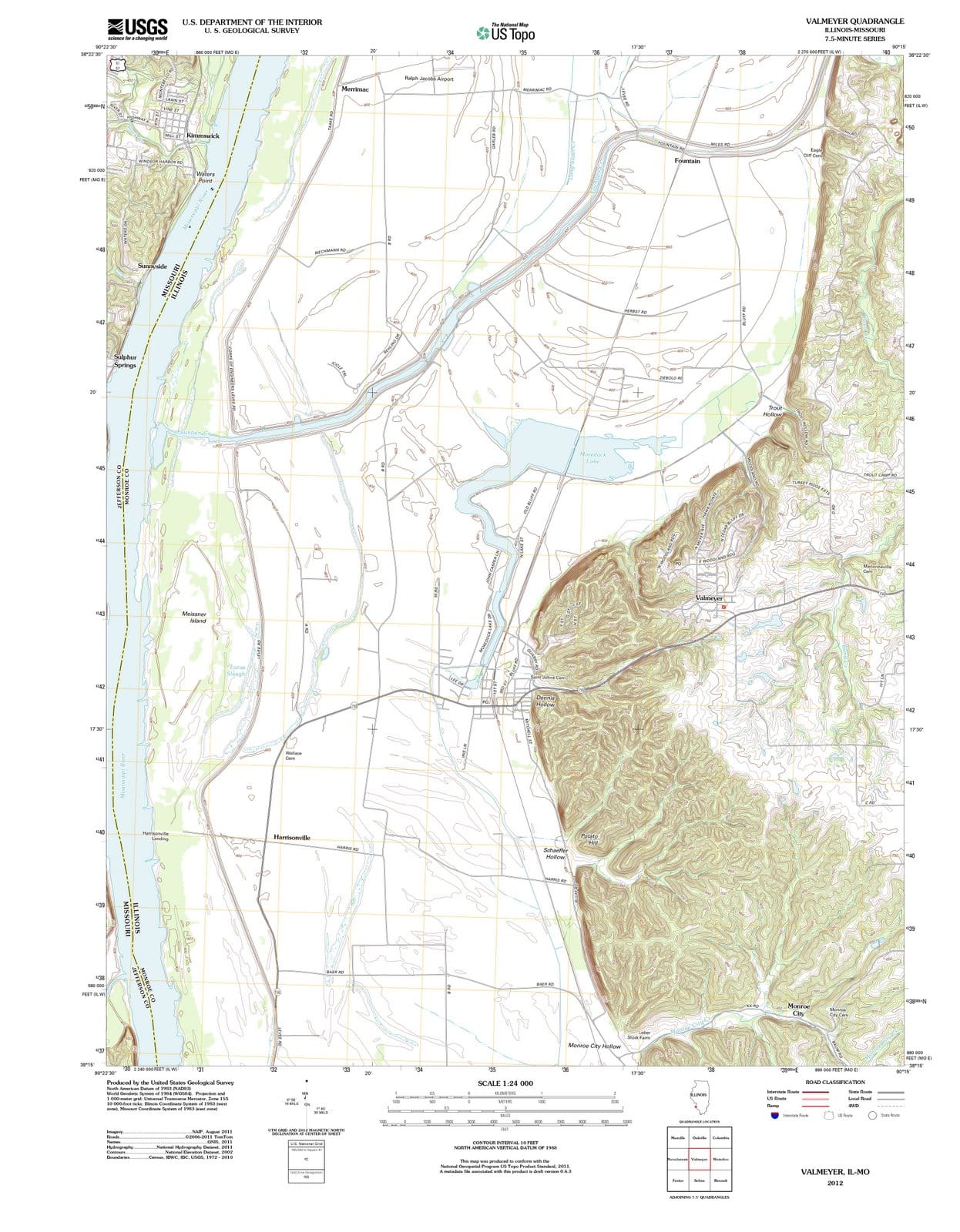 2012 Valmeyer, IL - Illinois - USGS Topographic Map