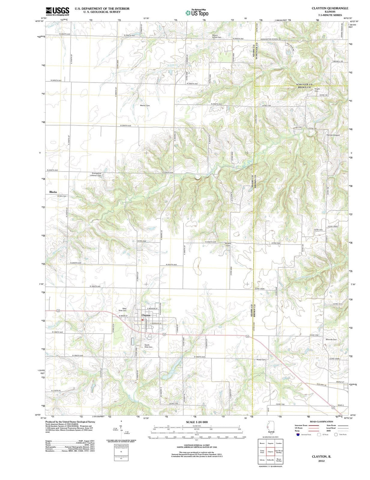 2012 Clayton, IL - Illinois - USGS Topographic Map