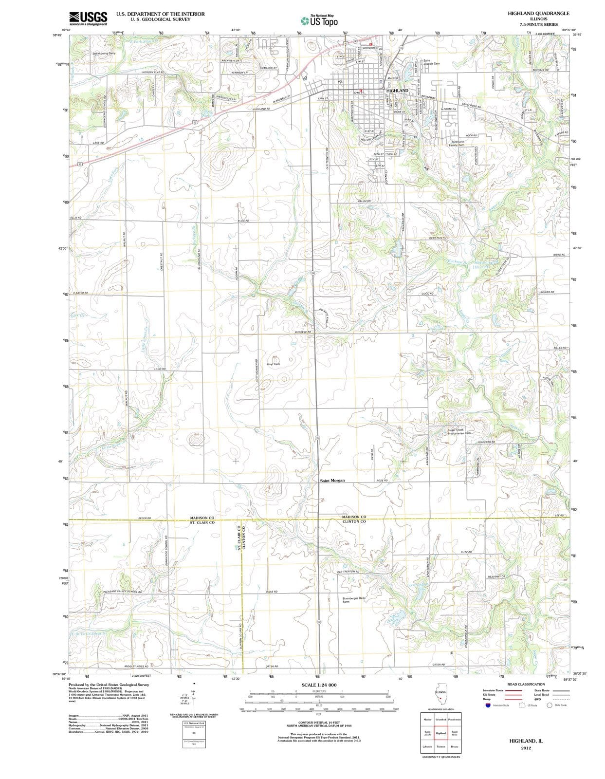 2012 Highland, IL - Illinois - USGS Topographic Map