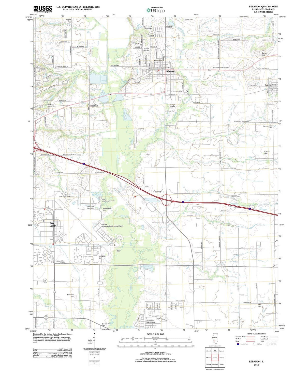 2012 Lebanon, IL - Illinois - USGS Topographic Map