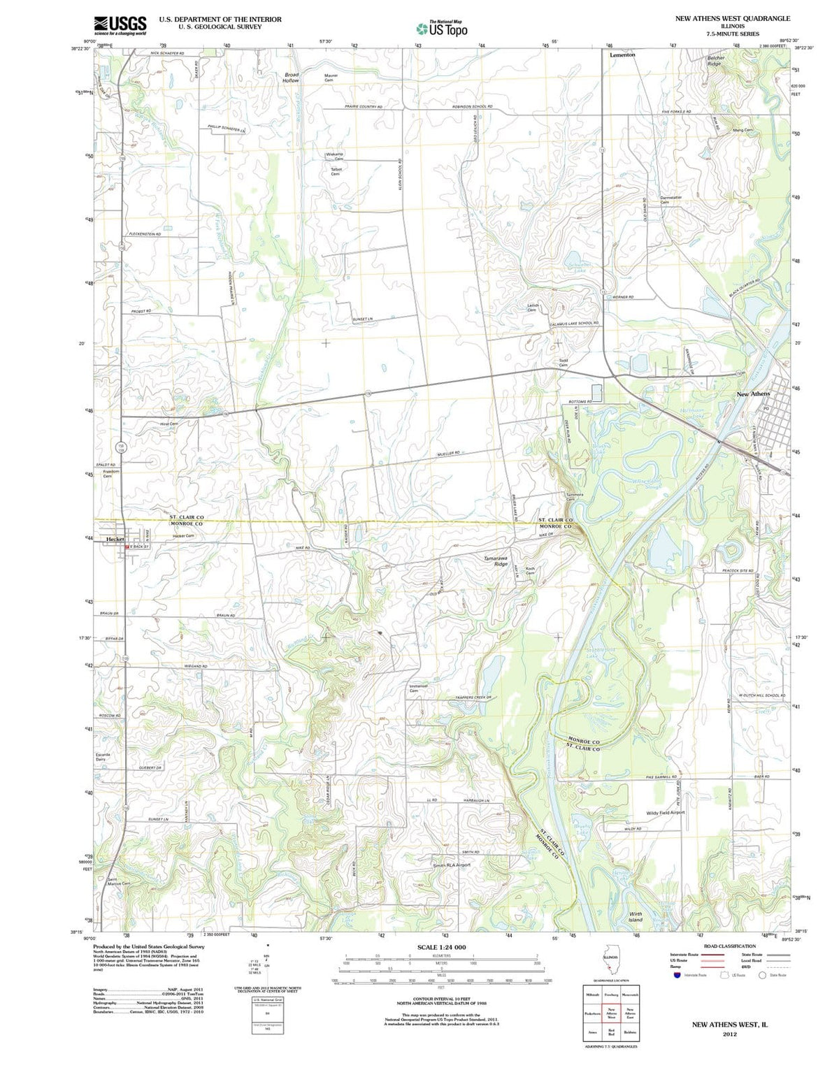 2012 New Athens West, IL - Illinois - USGS Topographic Map