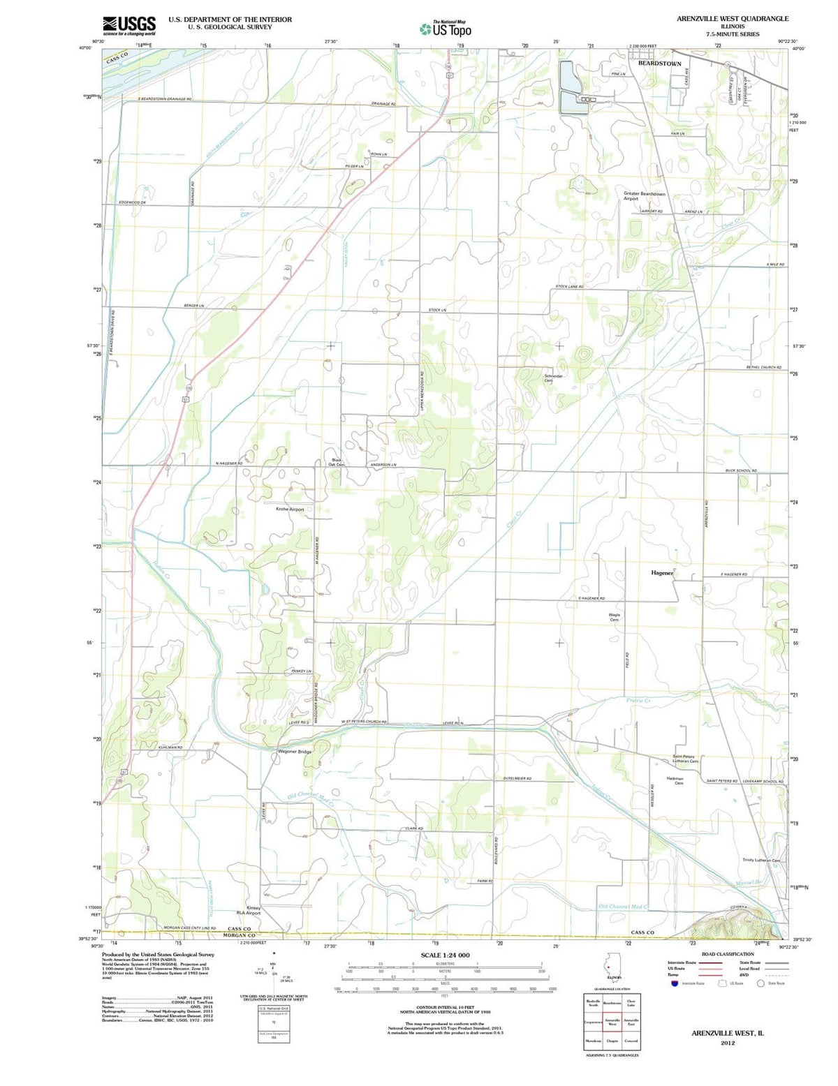 2012 Arenzville West, IL - Illinois - USGS Topographic Map