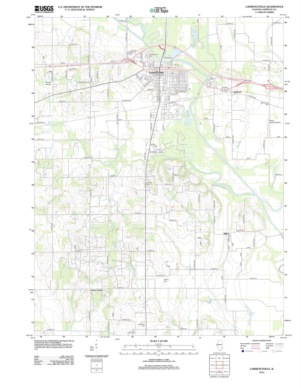 2012 Lawrenceville, IL - Illinois - USGS Topographic Map
