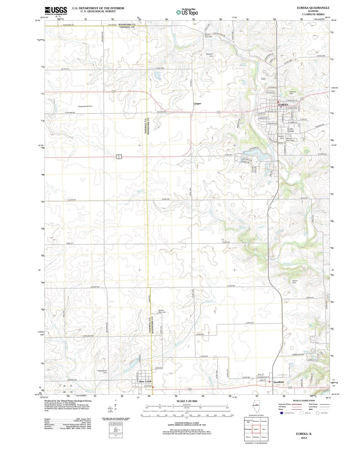 2012 Eureka, IL - Illinois - USGS Topographic Map