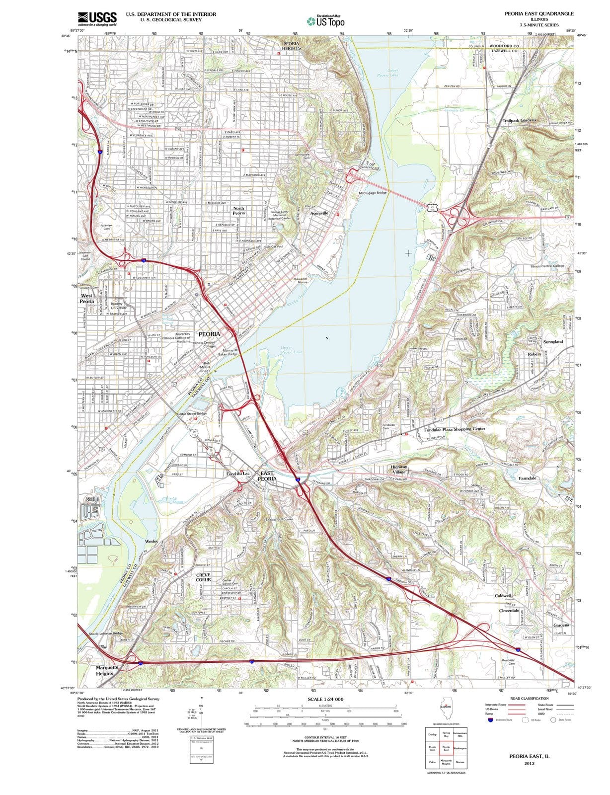 2012 Peoria East, IL - Illinois - USGS Topographic Map