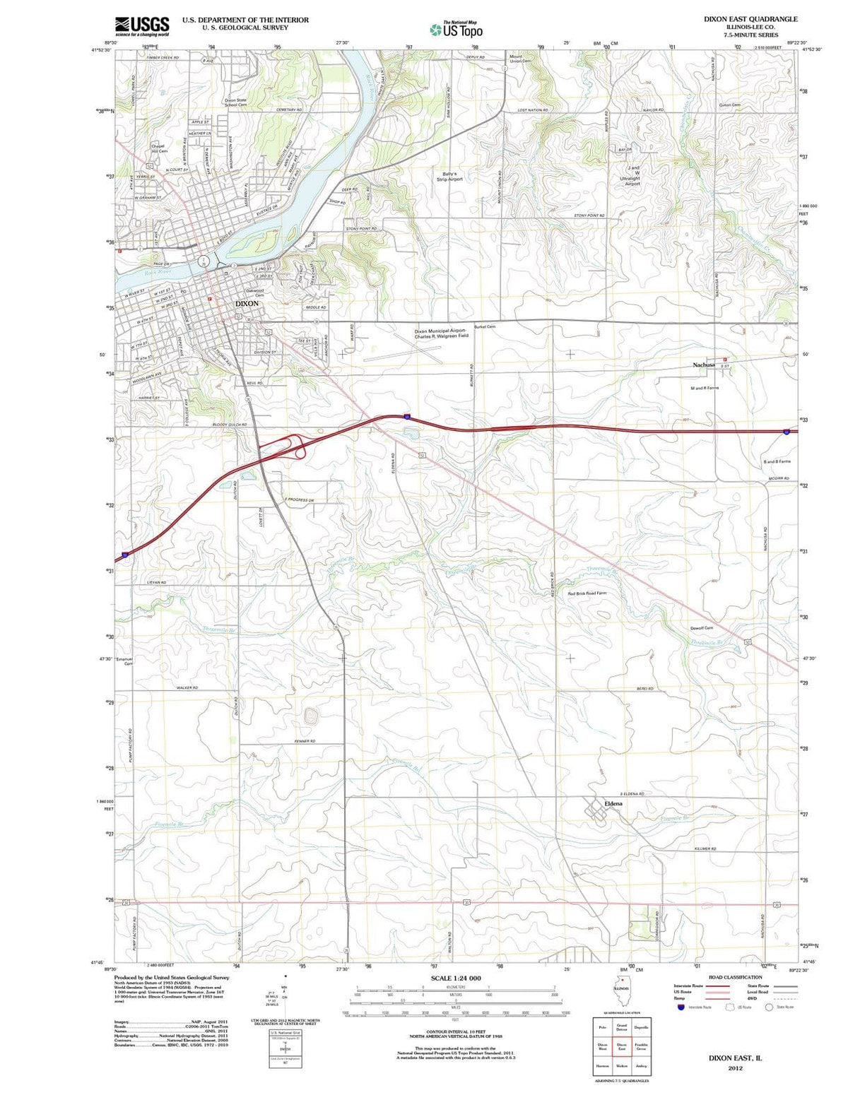 2012 Dixon East, IL - Illinois - USGS Topographic Map