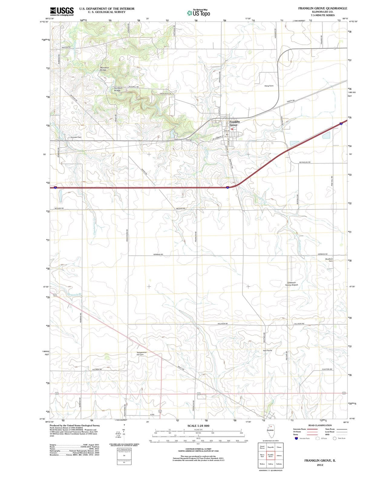2012 Franklin Grove, IL - Illinois - USGS Topographic Map
