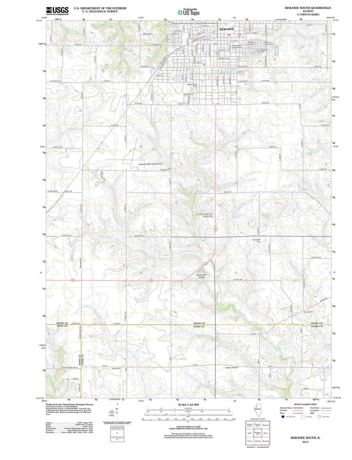 2012 Kewanee South, IL - Illinois - USGS Topographic Map