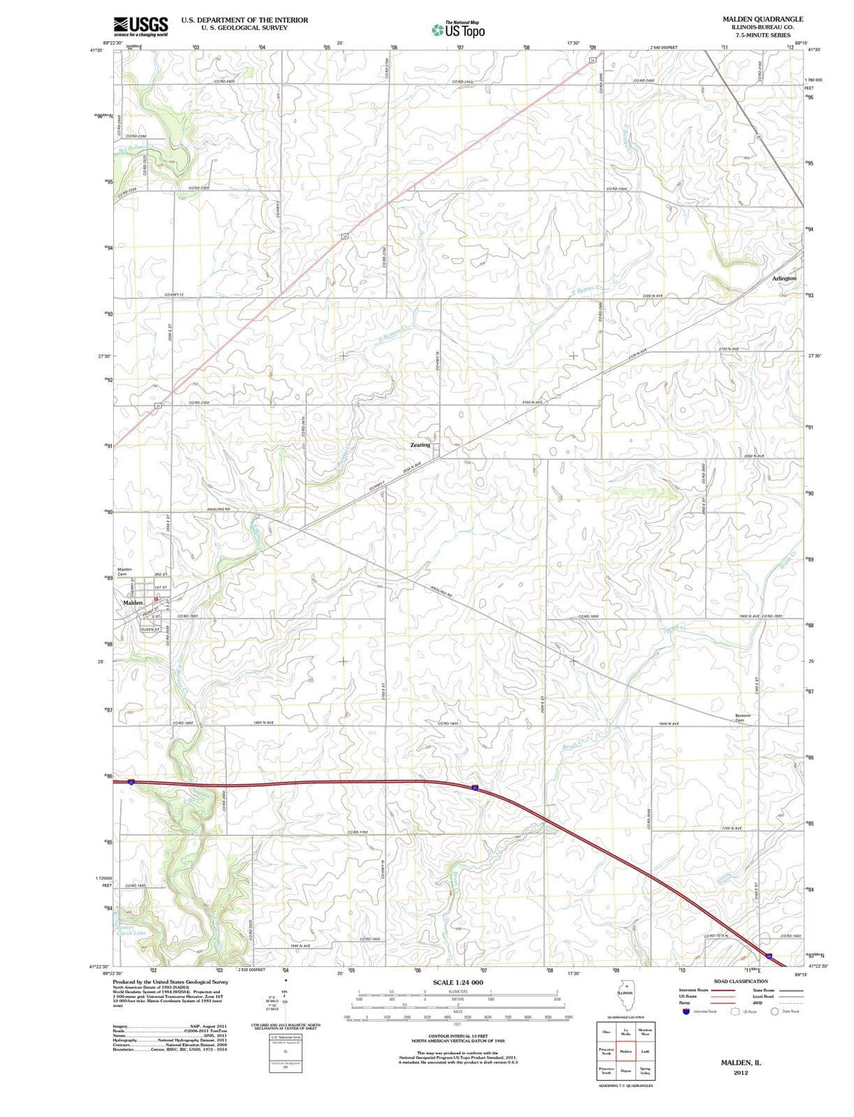 2012 Malden, IL - Illinois - USGS Topographic Map