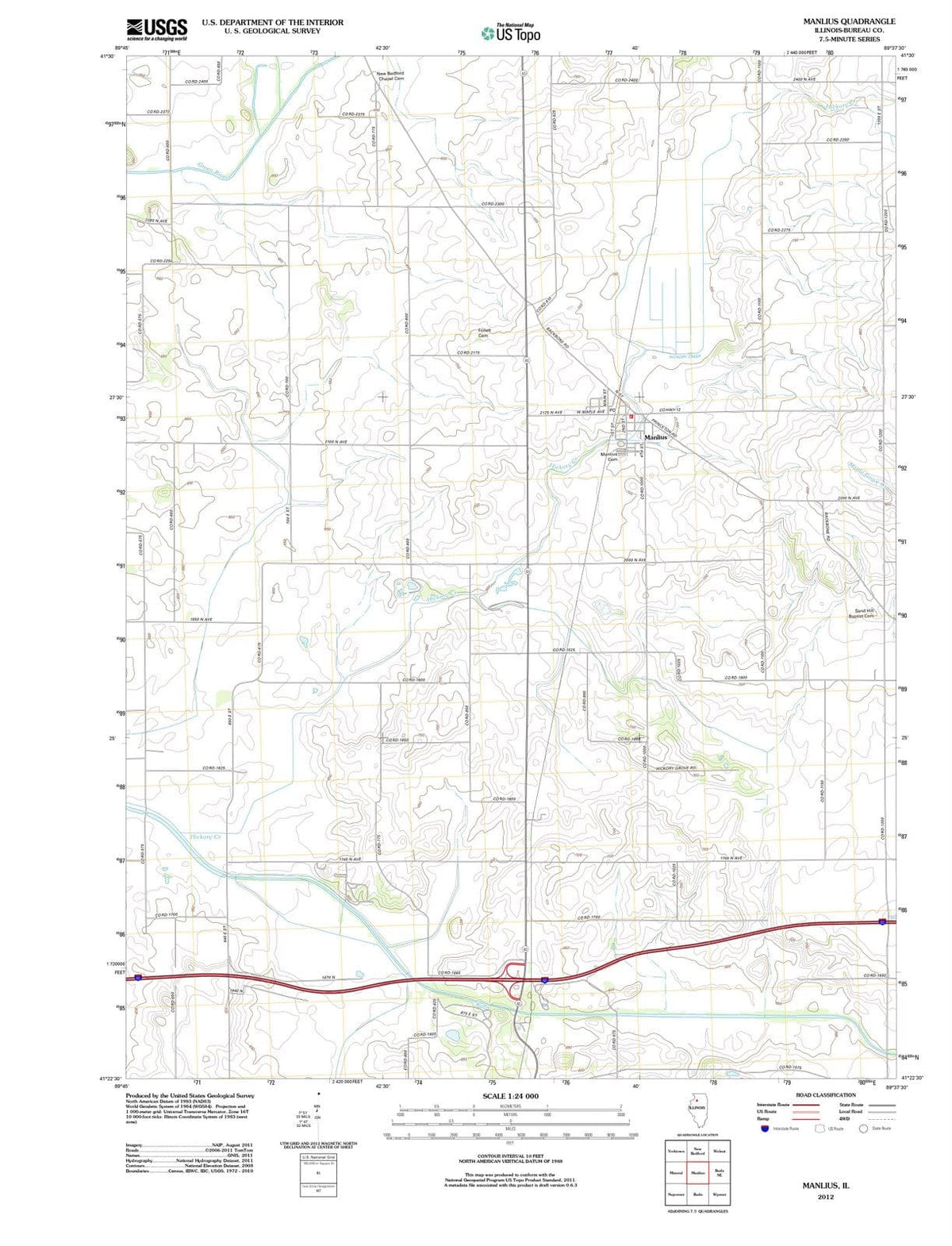 2012 Manlius, IL - Illinois - USGS Topographic Map