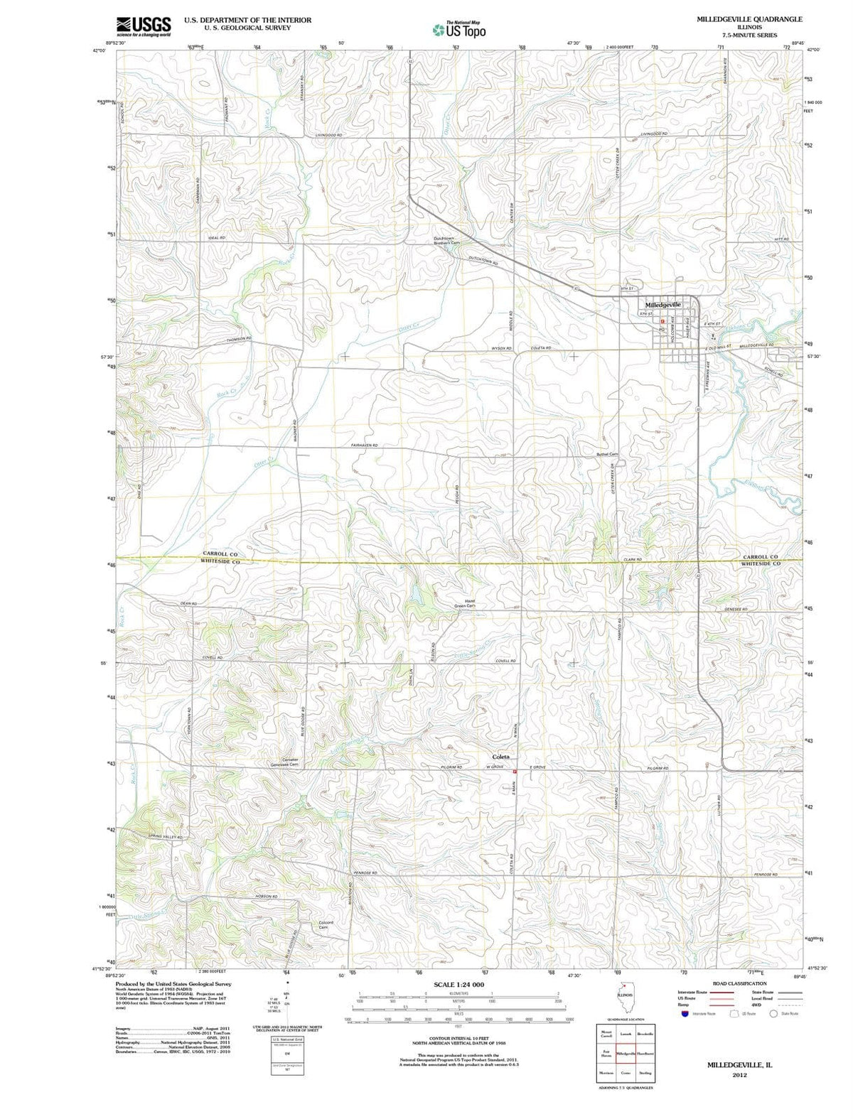 2012 Milledgeville, IL - Illinois - USGS Topographic Map