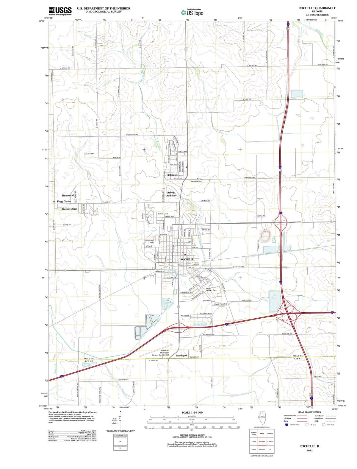 2012 Rochelle, IL - Illinois - USGS Topographic Map
