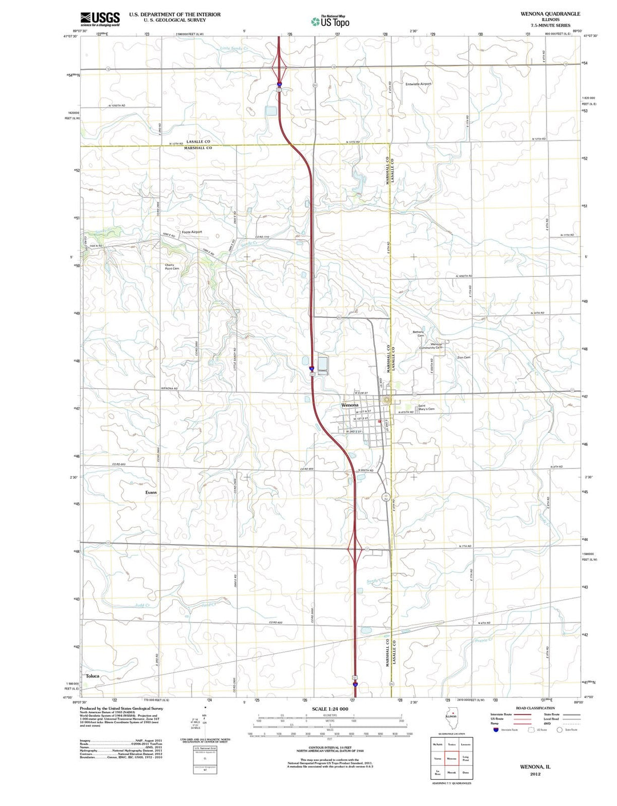 2012 Wenona, IL - Illinois - USGS Topographic Map