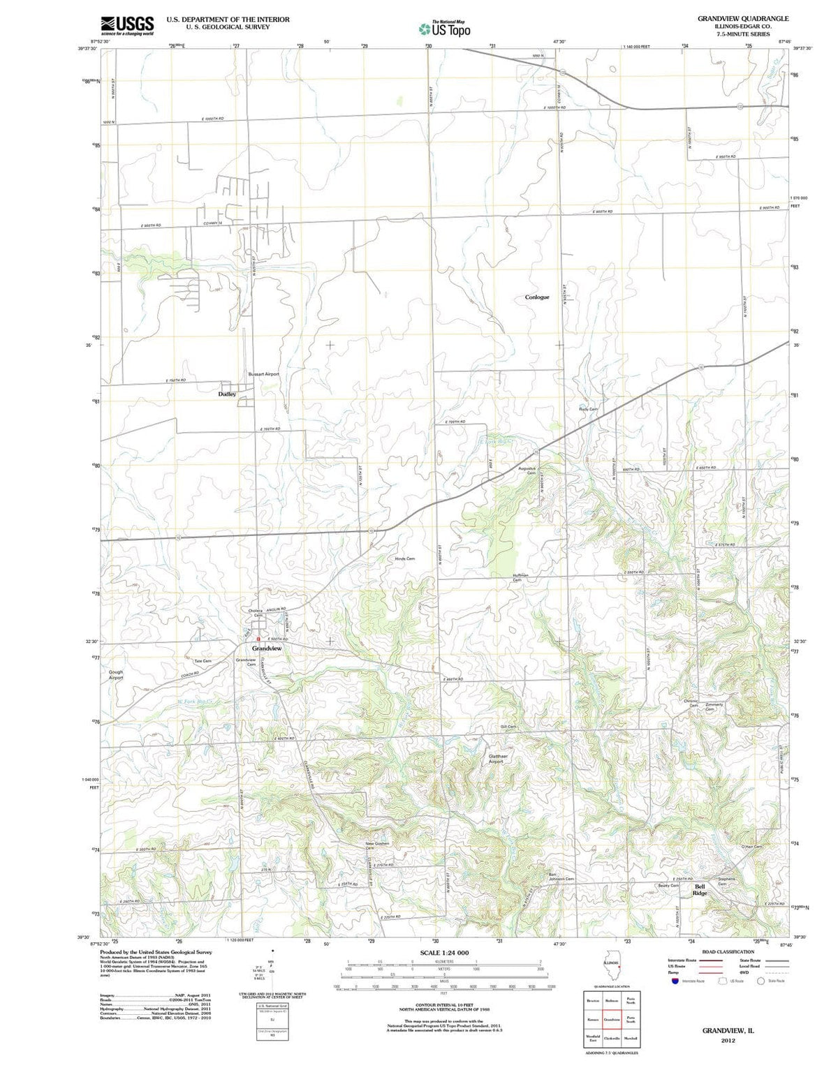 2012 Grandview, IL - Illinois - USGS Topographic Map