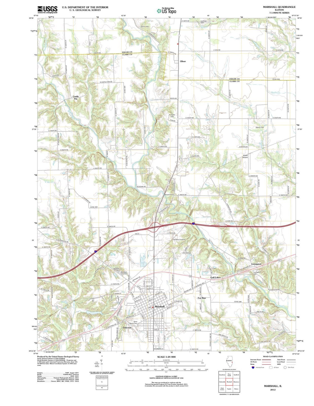2012 Marshall, IL - Illinois - USGS Topographic Map