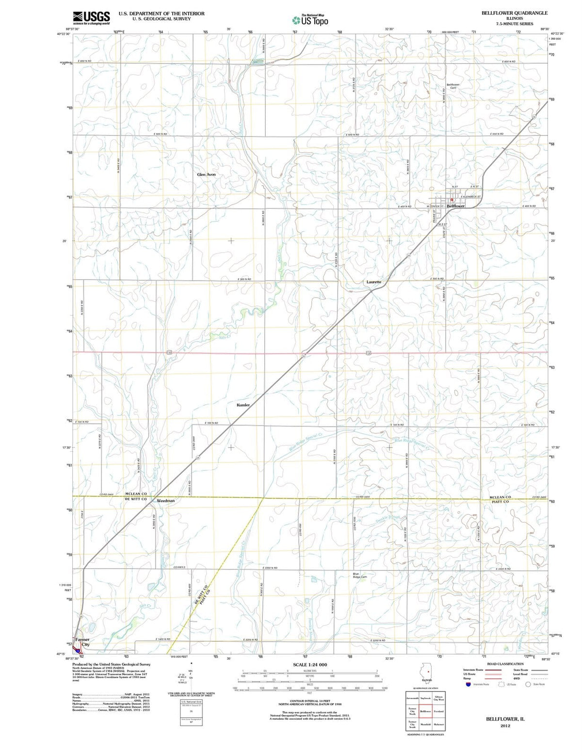 2012 Bellflower, IL - Illinois - USGS Topographic Map