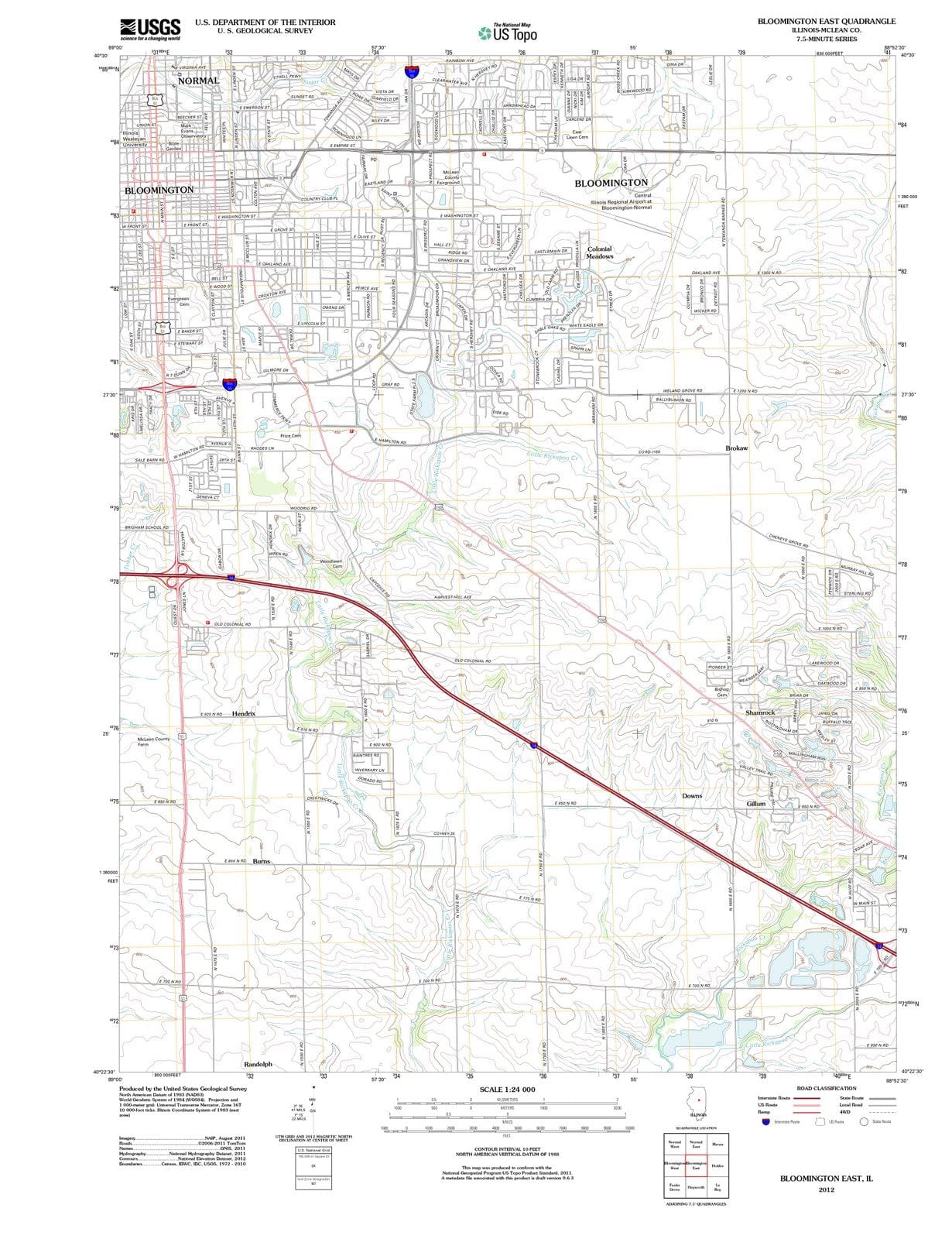 2012 Bloomington East, IL - Illinois - USGS Topographic Map