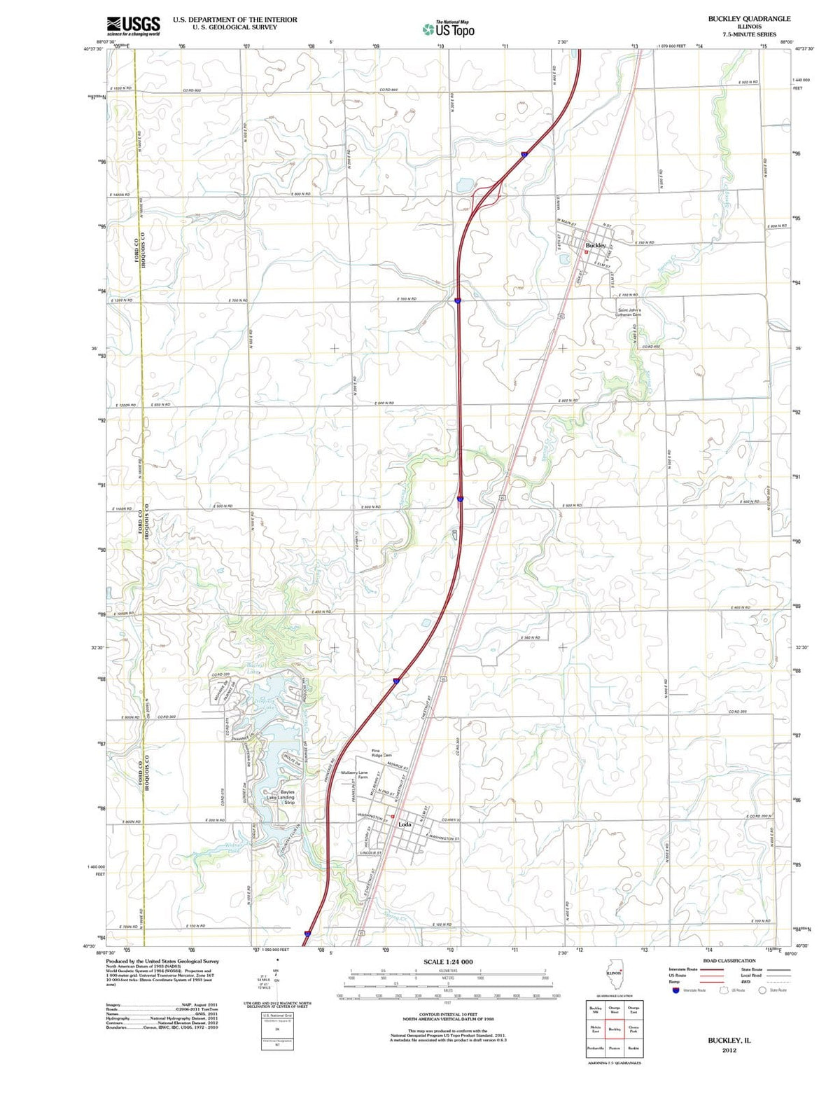 2012 Buckley, IL - Illinois - USGS Topographic Map v2