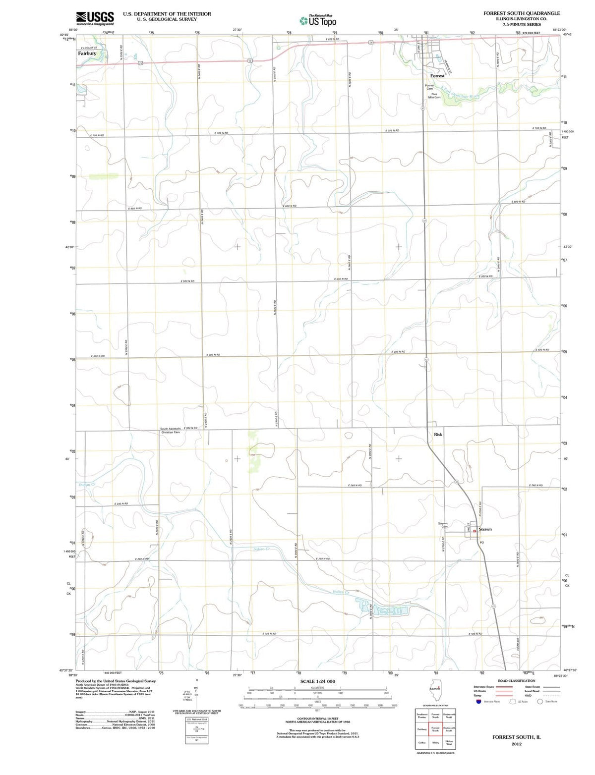 2012 Forrest South, IL - Illinois - USGS Topographic Map