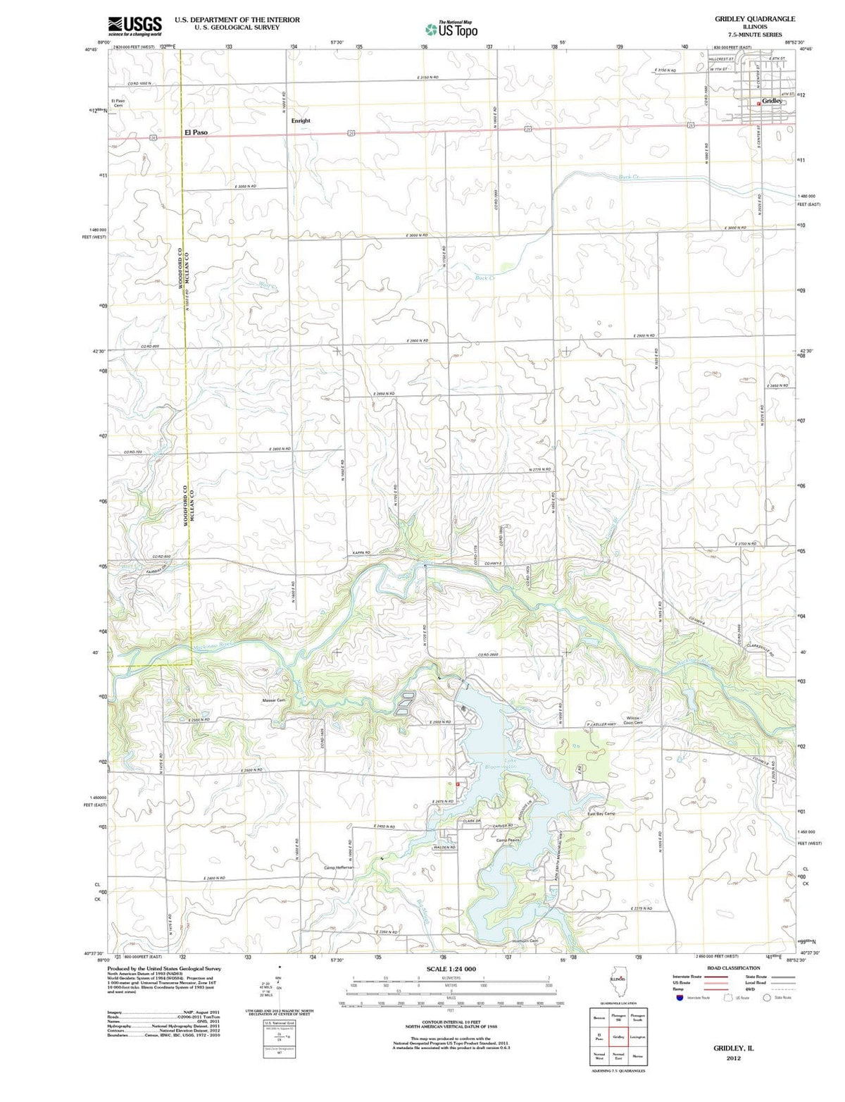 2012 Gridley, IL - Illinois - USGS Topographic Map