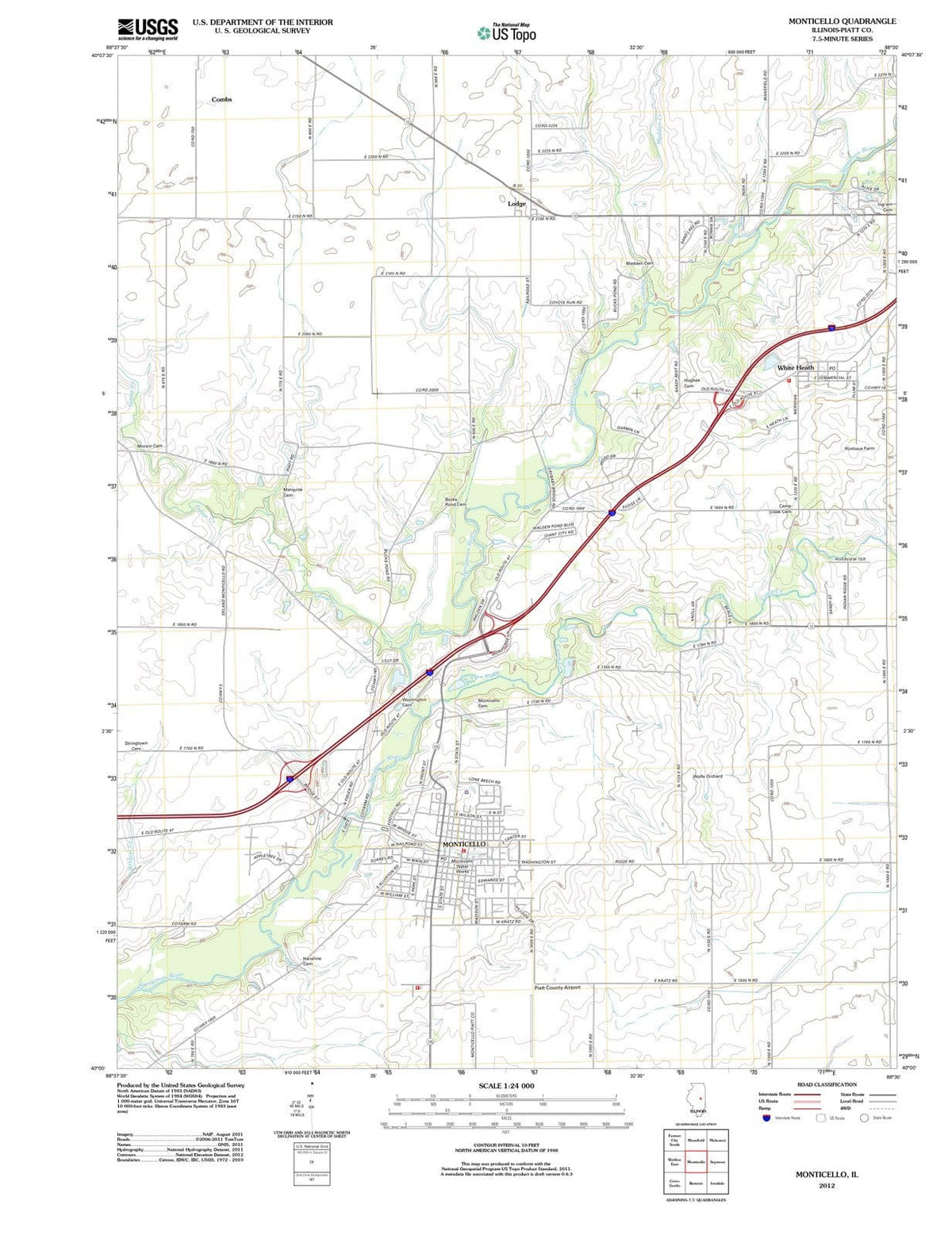 2012 Monticello, IL - Illinois - USGS Topographic Map