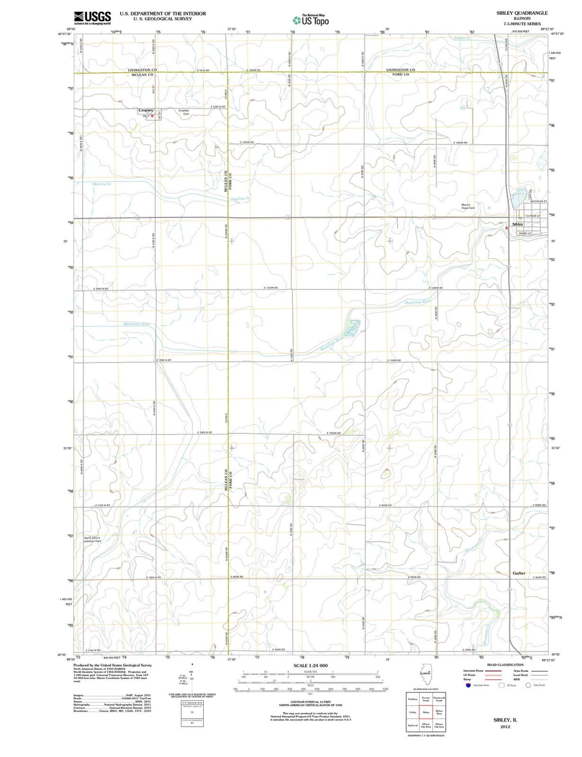 2012 Sibley, IL - Illinois - USGS Topographic Map
