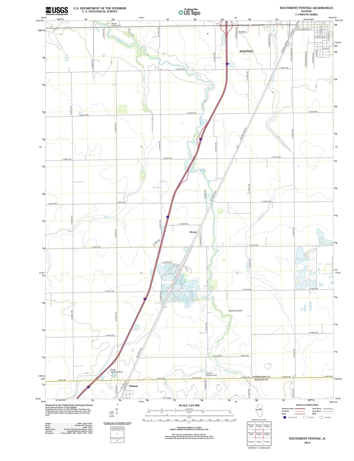 2012 Southwest Pontiac, IL - Illinois - USGS Topographic Map