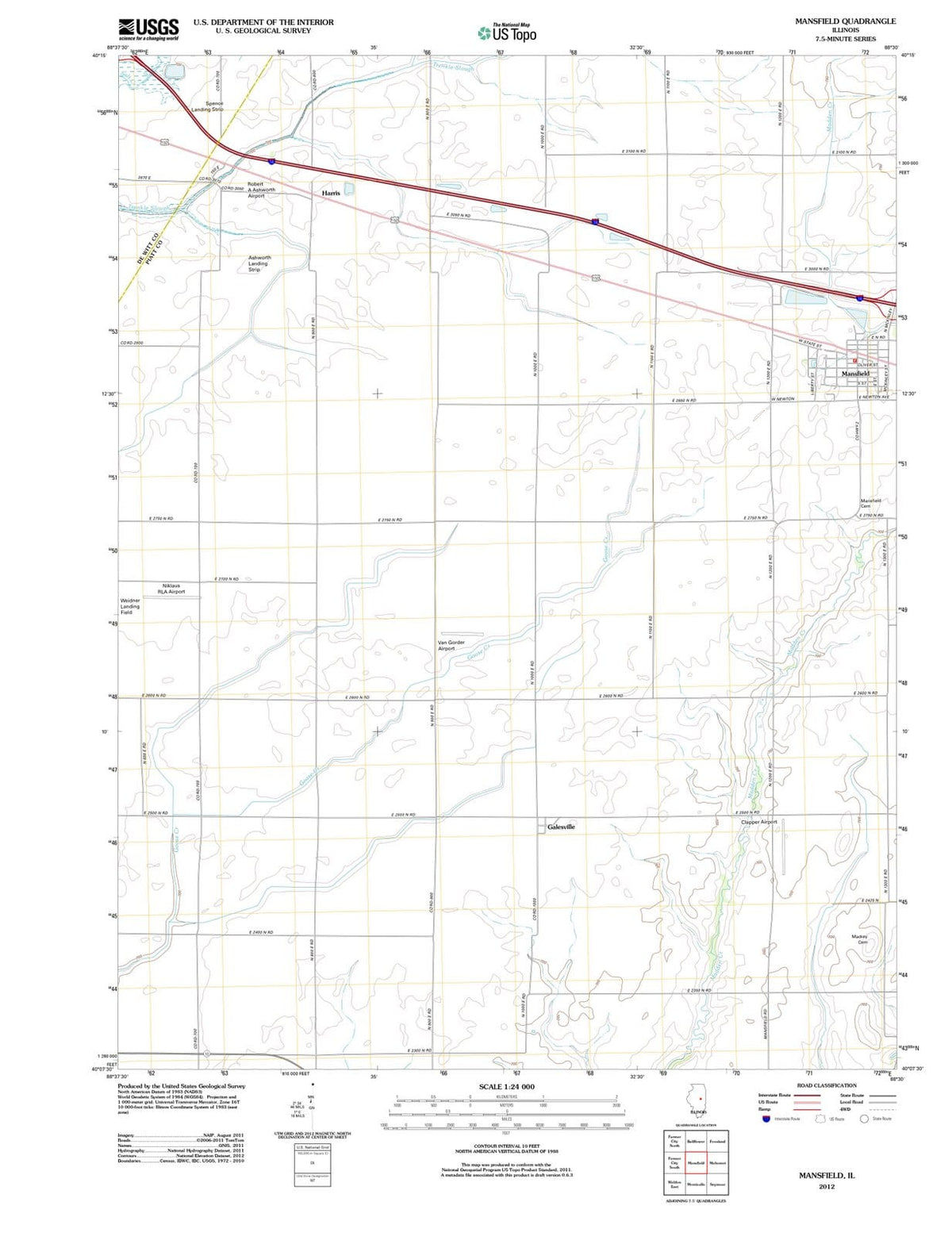 2012 Mansfield, IL - Illinois - USGS Topographic Map