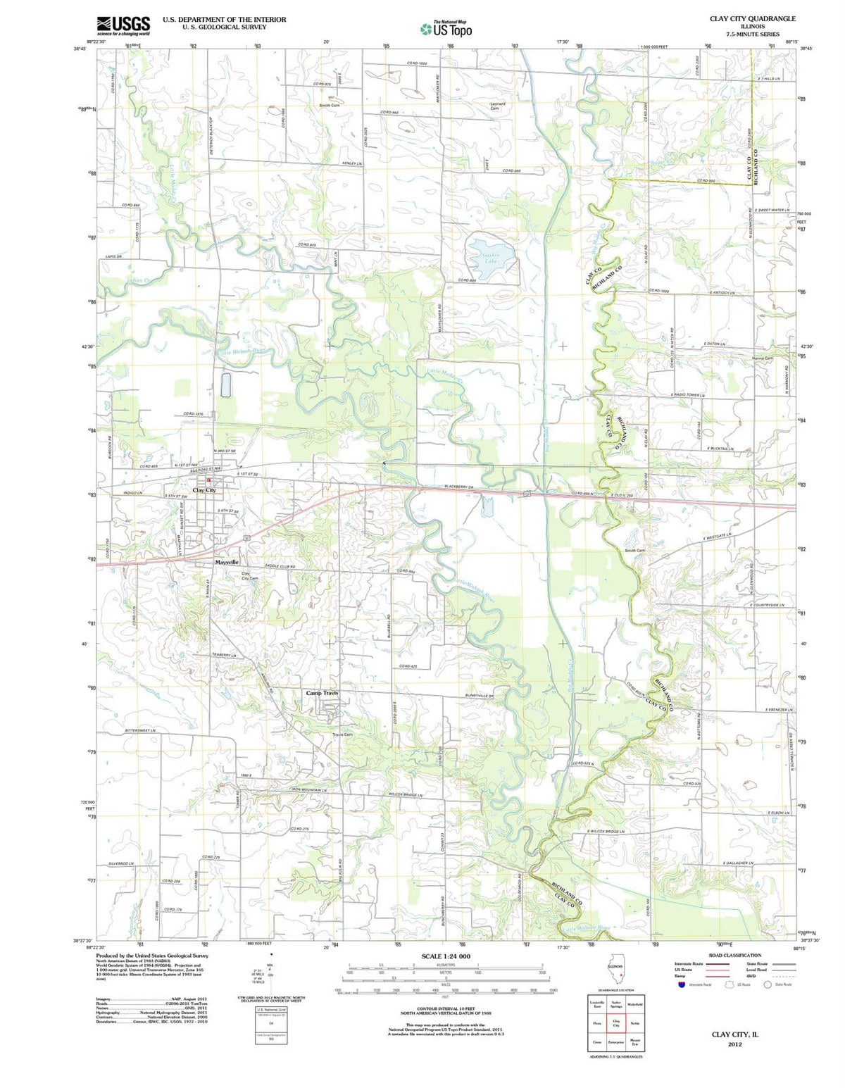 2012 Clay City, IL - Illinois - USGS Topographic Map