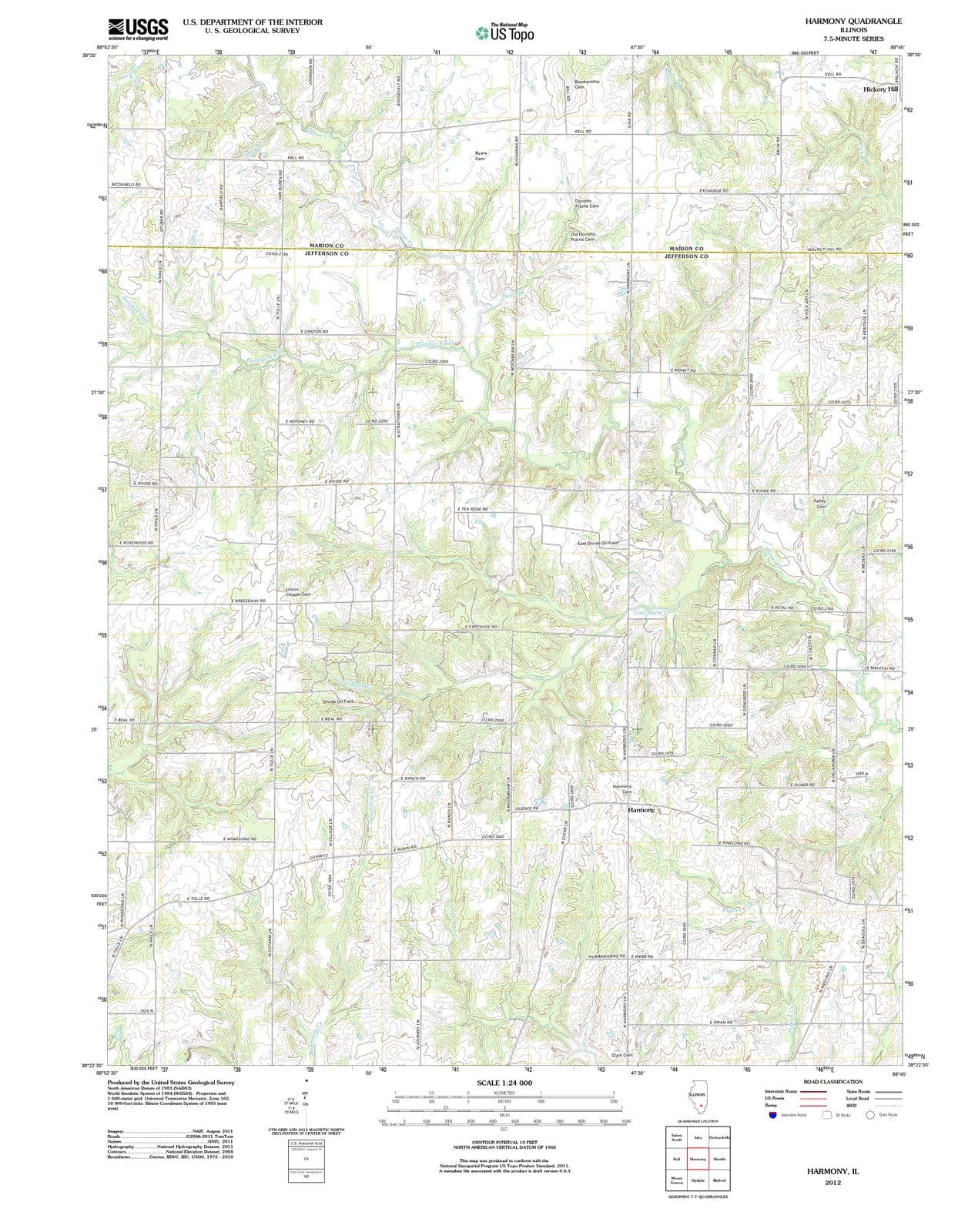 2012 Harmony, IL - Illinois - USGS Topographic Map
