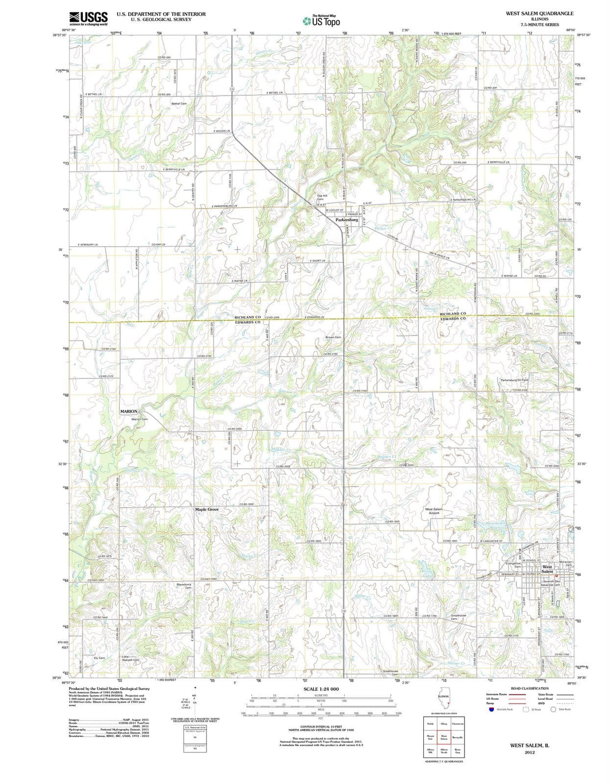 2012 West Salem, IL - Illinois - USGS Topographic Map