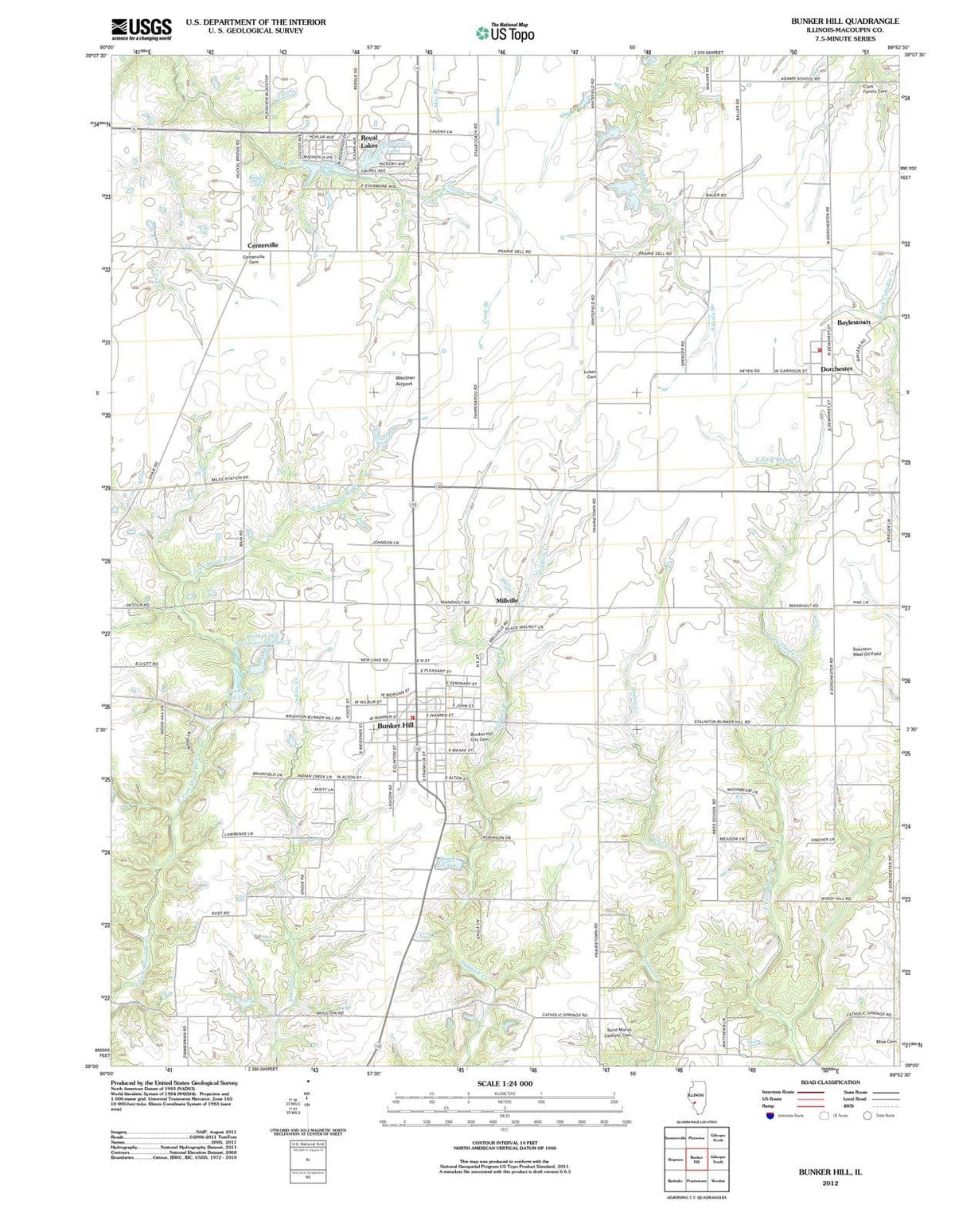 2012 Bunker Hill, IL - Illinois - USGS Topographic Map