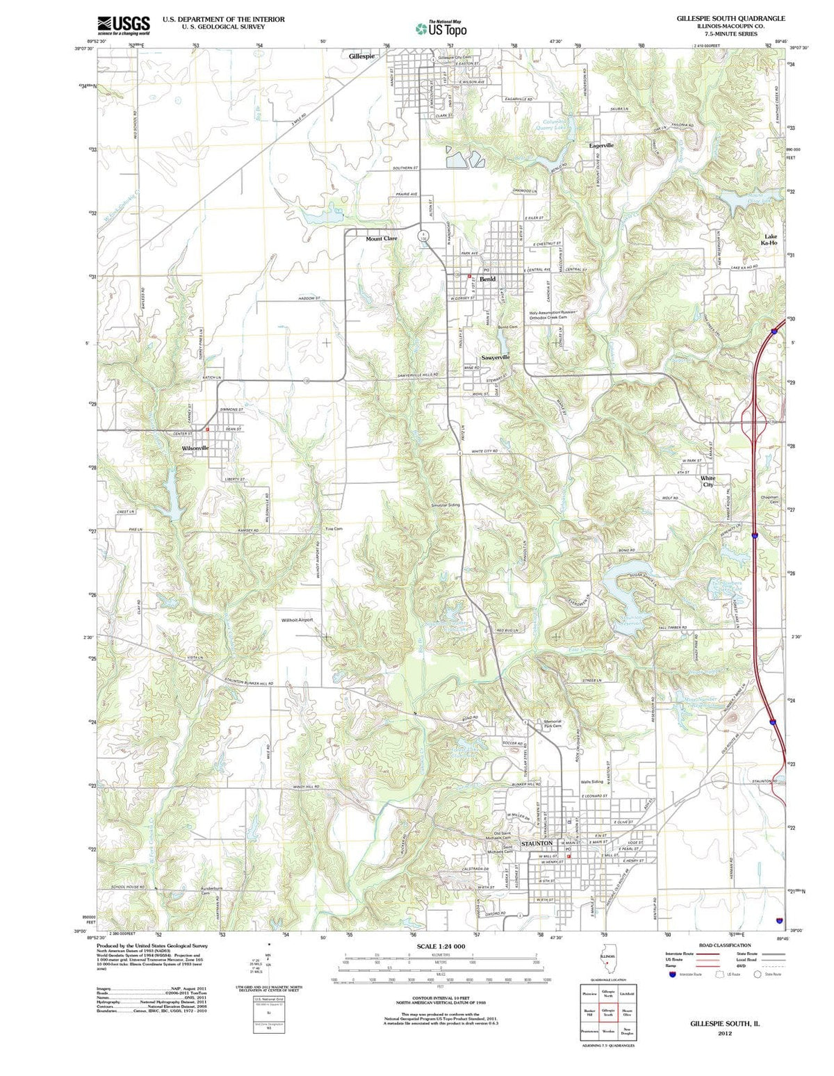2012 Gillespie South, IL - Illinois - USGS Topographic Map