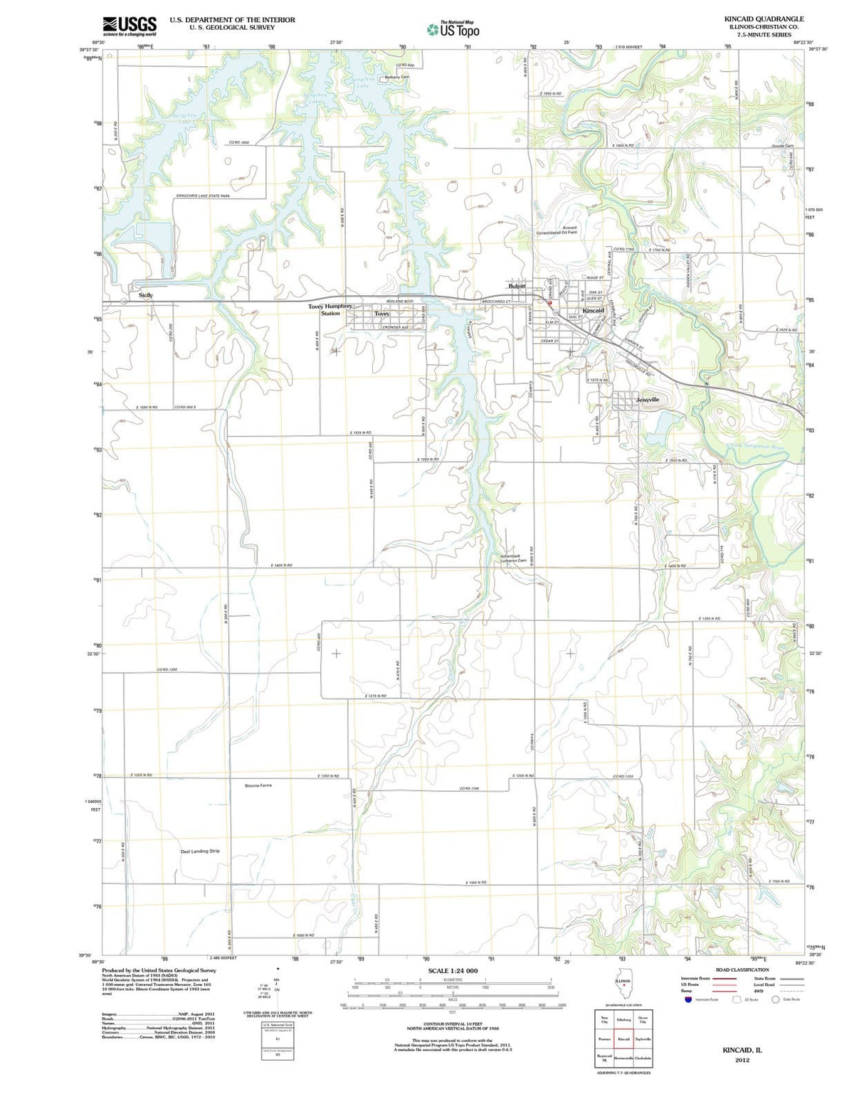 2012 Kincaid, IL - Illinois - USGS Topographic Map