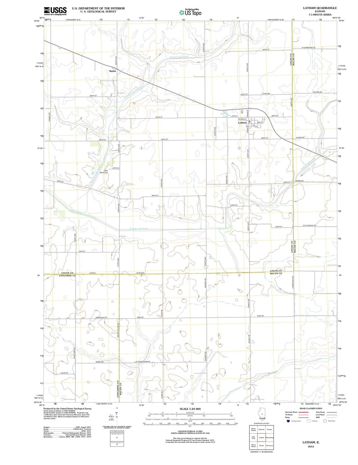 2012 Latham, IL - Illinois - USGS Topographic Map